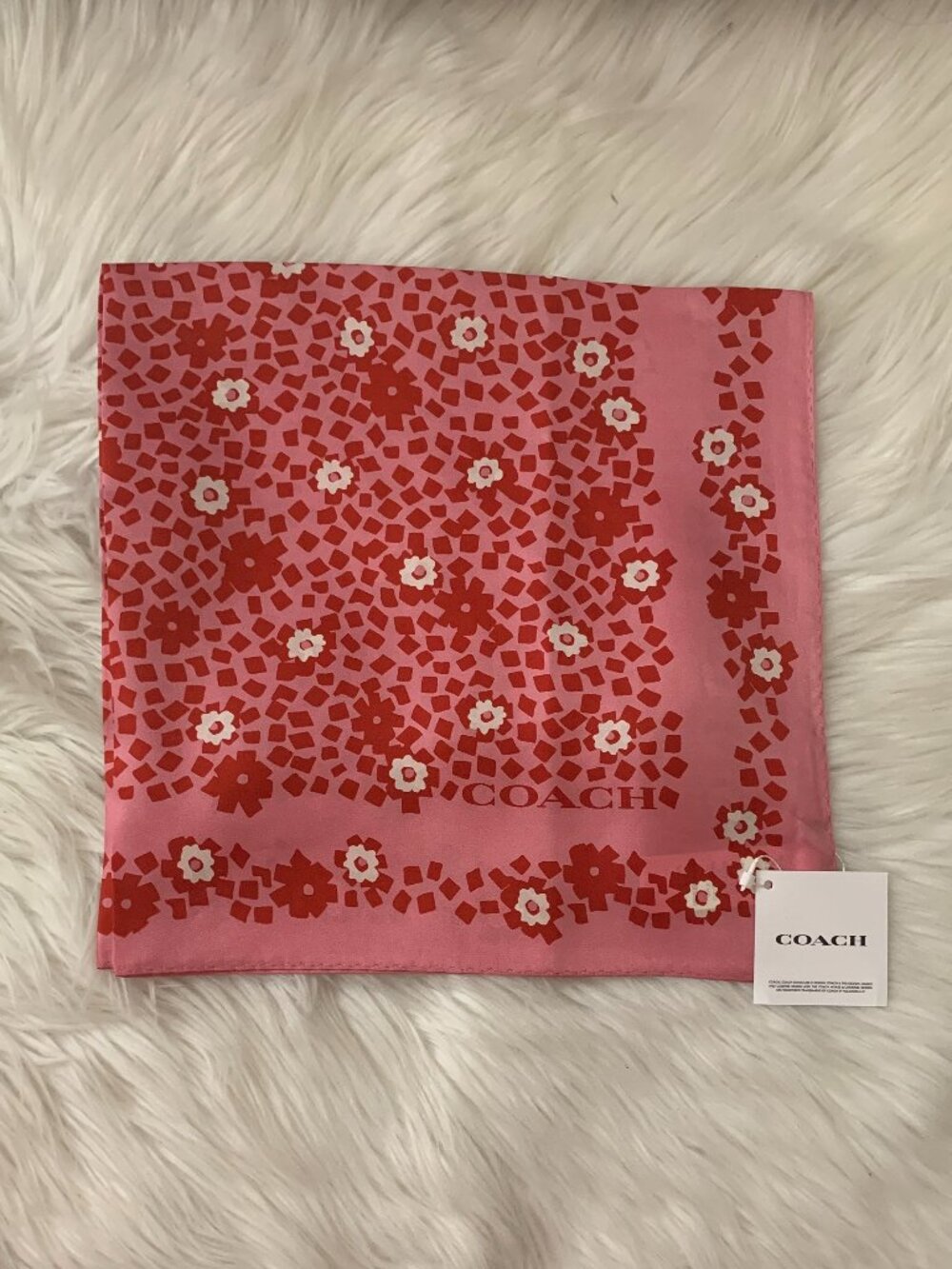 COACH Country Club Floral Print Silk Bandana Scarf in Pink/Red